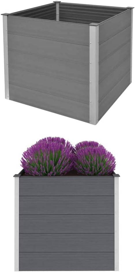 Raised Bed Raised Garden Beds Outdoor Furniture Decoration Garden Raised Bed WPC 39.4"x39.4"x35.8" Gray Easy to Assemble for Backyard Patio Deck Lawn