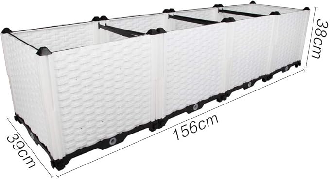 BAOYOUNI Raised Garden Bed Kit DIY Plastic Planter Box for Growing Fresh Vegetables, Herbs, Flowers & Succulents in Balcony, Rooftop, Patio or Yard, White, 61.41'' x 15.35'' x 14.96''