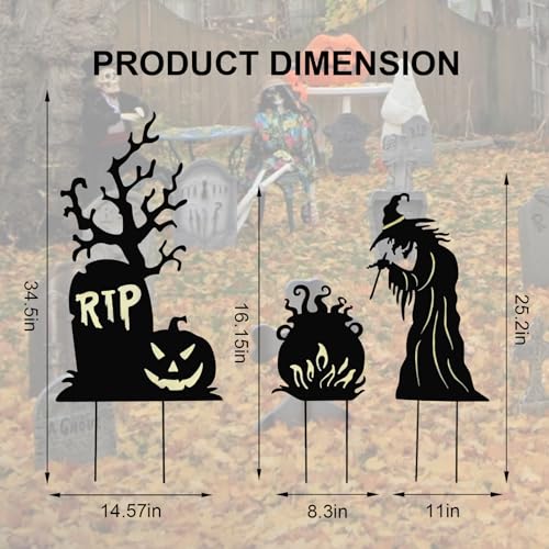 3 Pcs Halloween Witch Yard Signs Outdoor Decorations (Large Witch Tombstone Cauldron / 3 Pack)