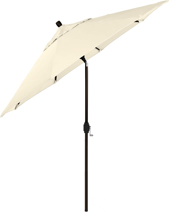 California Umbrella 12-Year-Non-Fading, 9Ft Premium Sunbrella Patio Umbrella, Hand-Crank, Button-Tilt, Bronze Frame, Canvas Fabric