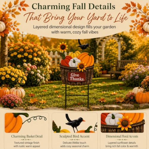 Fall Outdoor Decor Metal Pumpkin Garden Stake 28.7" (Medium)