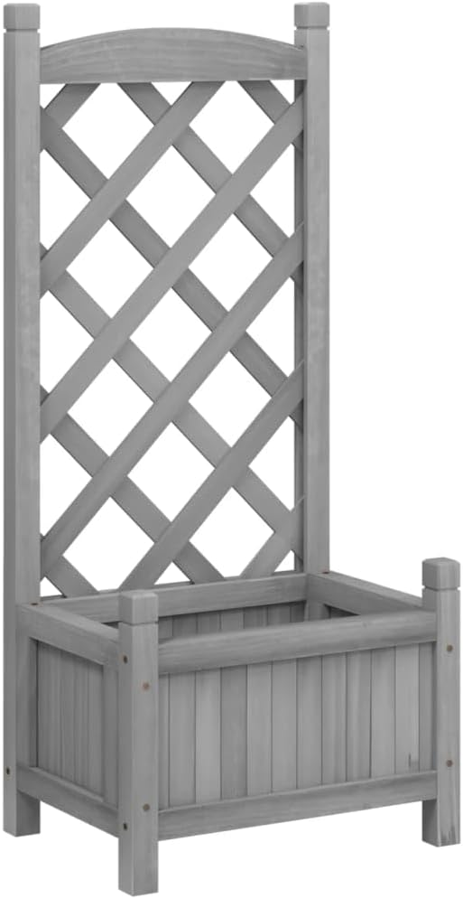 Gray Solid Fir Wood Raised Planter Box with Trellis for Outdoor and Indoor Gardening Rectangular Decorative Planter for Plants and Vegetables