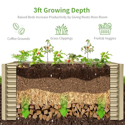 6x3x3ft Rectangular Galvanized Raised Garden Beds (6×3×3ft / Cream Yellow)