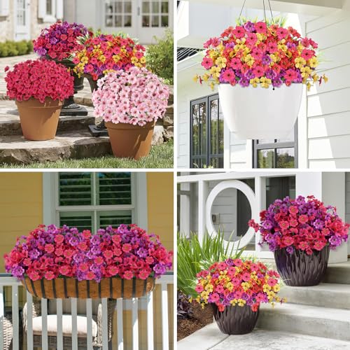 24PCS UV Resistant Artificial Flowers for Outdoors (Rosy Red / 24PCS)