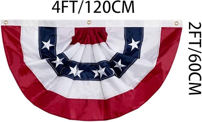 Jayus US Bunting Flag 2x4 FT - Embroidered Stars American Pleated Fan - Patriotic Half Banner With 3 Brass Grommets for 4th of July Memorial Day Party Outdoor