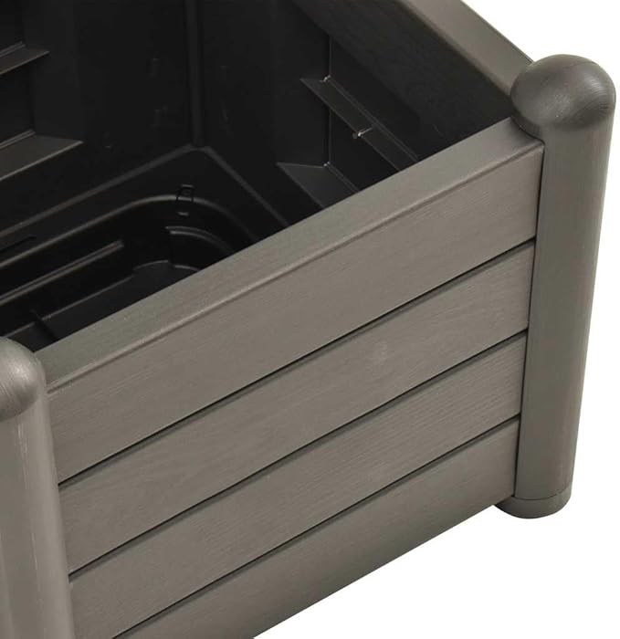 vidaXL Garden Raised Bed with Trellis, Raised Bed for Flowers and Plants, Planter with Drainage Hole, Outdoor and Indoor Use, Anthracite, 16.9"x16.9"x55.9", PP