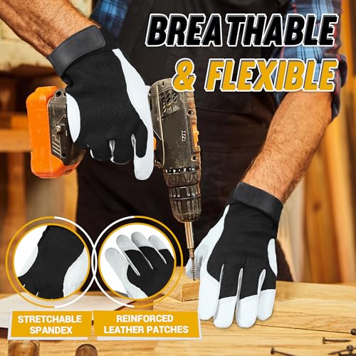 Work Gloves for Men & Women (White Black (1 Pair) / Medium)
