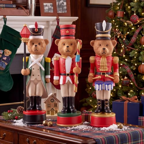 3 Pcs Vintage Christmas Nutcracker 5 in Bear Nutcracker Figurine (5 Inch / Royal Guard Bear)