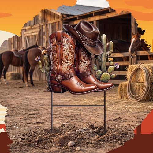 Western Cowboy Outdoor Decor Decorative Metal Garden Stakes 23 Inch (Cowboy)