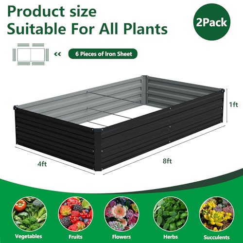 2PCS 8x4x1ft Galvanized Raised Garden Beds Kit (Black / 8x4x1FT(2PCS))