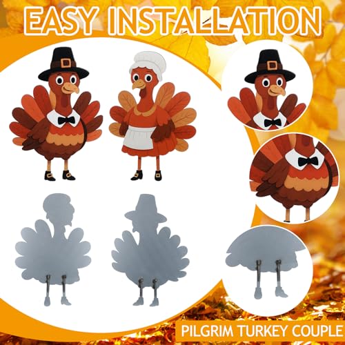 2 Pack Fall Thanksgiving Metal Yard Sign Stake (Pilgrim Turkey)