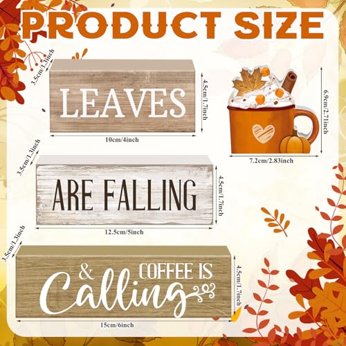 4 Pcs Fall Coffee Table Decor Wooden Pumpkin Latte Block Signs (Coffee)