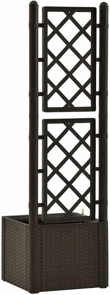 vidaXL Garden Raised Bed with Trellis, Raised Bed for Flowers and Plants, Self Watering Planter with Water Level Indicator, Outdoor and Indoor Use, Mocha, PP