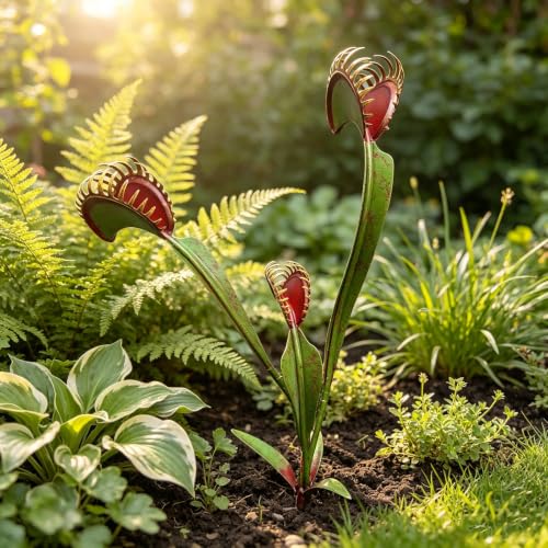 Whimsical Metal Carnivorous Plant Garden Stake