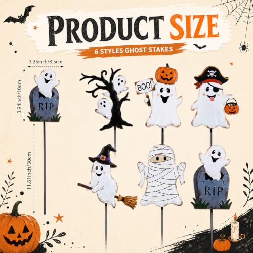 6 Pcs Halloween Ghost Garden Stakes Planter Stakes Outdoor Decor