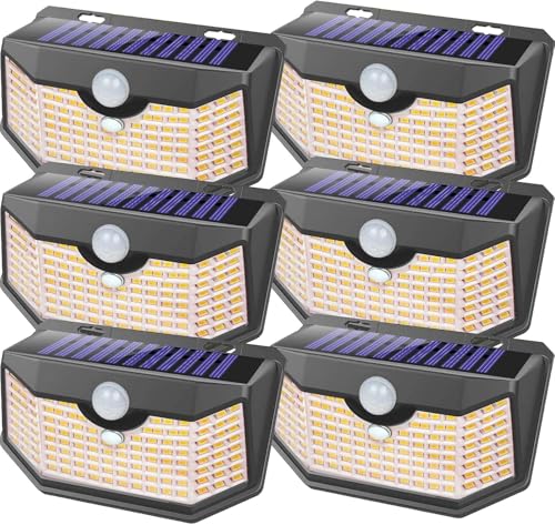 120 LED Solar Lights Outdoor Motion Sensor (Black -Warm / 6 Pack)