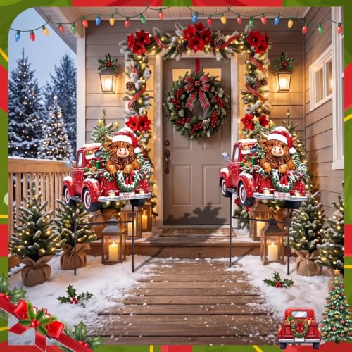 Christmas Highland Cow Truck Outdoor Yard Decorations (Christmas Tree Highland Cow)
