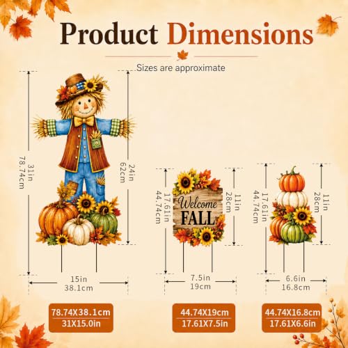 3 Piece Scarecrows for Outside Yard Decor