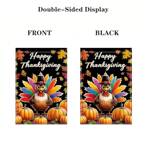 Happy Thanksgiving Turkey Garden Flag 12 x 18 inch Double Sided Outside decorations (G051)