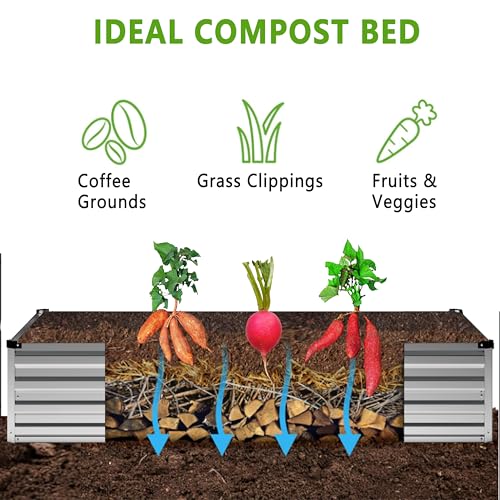 2PCS 8x4x1FT Galvanized Raised Garden Bed Kit (Silver / 8x4x1(2PCS))