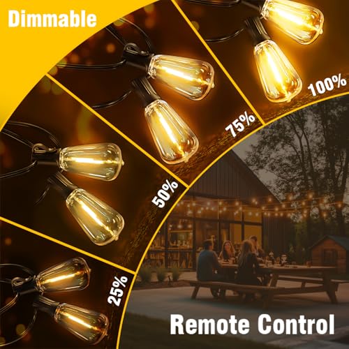 Solar String Lights Outdoor Waterproof Lights with Remote & Timer (Warm White / 50FT)