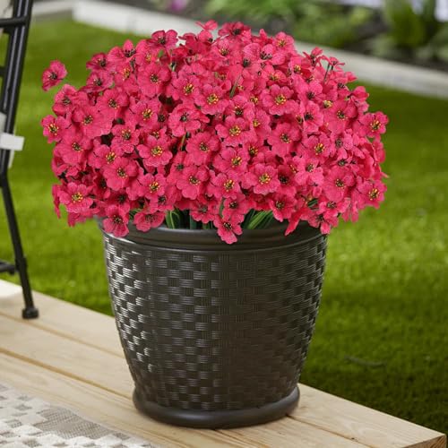 24PCS UV Resistant Artificial Flowers for Outdoors (Rosy Red / 24PCS)