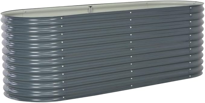 vidaXL Garden Raised Bed Galvanised Steel, Oval Garden Planter for Flowers and Planters, Bottomless Raised Flower Bed, Weather-Resistant, Grey, 94.5"x31.5"x31.9"
