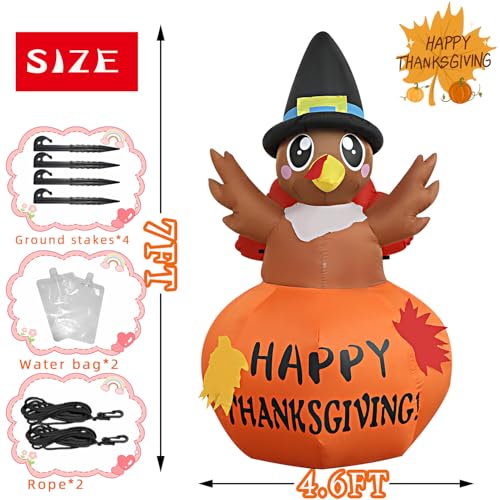 7 Ft Inflatable Thanksgiving Turkey Decoration with Pumpkin (7 Ft Turkey)