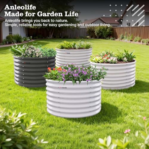 Anleolife 2 Pack 3ft x 24in Round Raised Garden Beds (Round White / 3×2ft Tall)