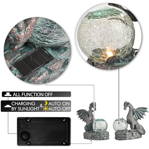 Dragon Solar Resin Bronze Gothic Garden Statue 6" (Medium)