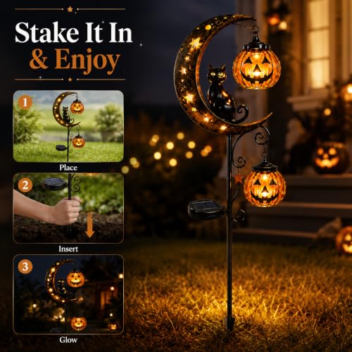 Solar Halloween Black Cat Pumpkin Moon Garden Stake Light with LED Lantern (Style C C)