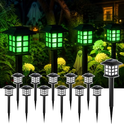 Halloween Solar Lights Outdoor (12 PACK / Green)