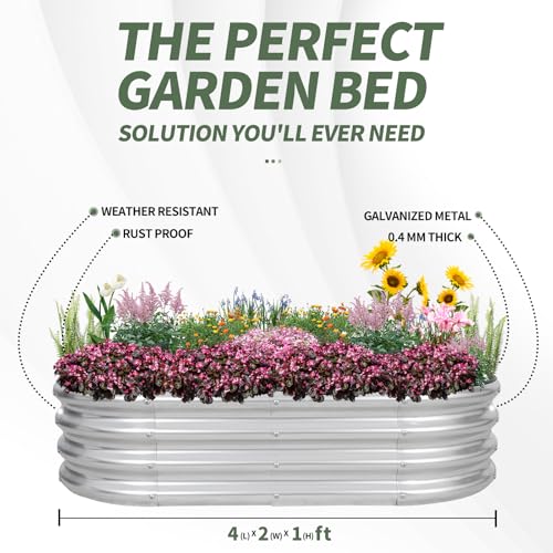 Galvanized Raised Garden Bed Outdoor (Silver / 4×2×1ft（4pcs）)