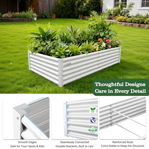 Anleolife 6x3x1.5ft Rectangle Galvanized Raised Garden Bed (Rectangle White / 6×3×1.5ft Tall)