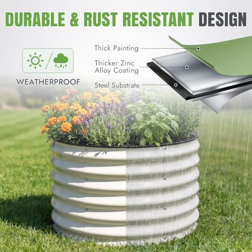 3 Pcs Round Galvanized Raised Garden Beds (White / 2x2x1.4FT(3 Pcs))