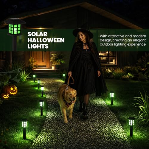 Halloween Solar Lights Outdoor (12 PACK / Green)