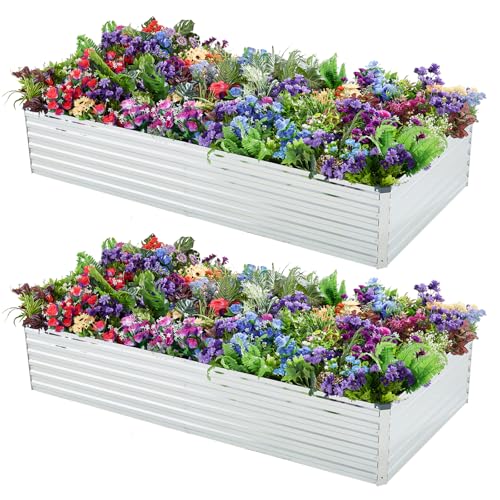 2 Pack 6x3x1FT Galvanized Raised Garden Beds Kit Outdoor Metal Gardening Planter Box for Vegetable Elevated Flower Herbs (Silver(2 Pack) / 6x3x1FT)