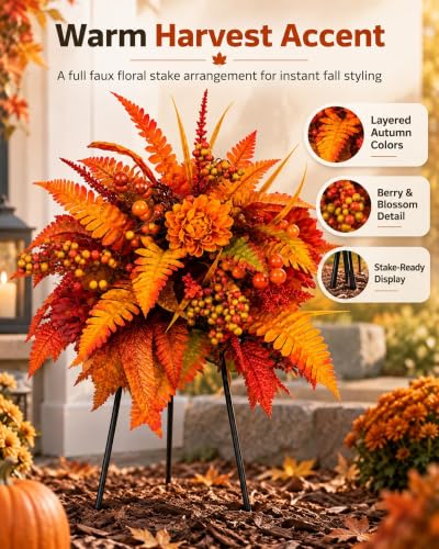 Autumn Harvest Floral Garden Stake Arrangement (2pcs#)