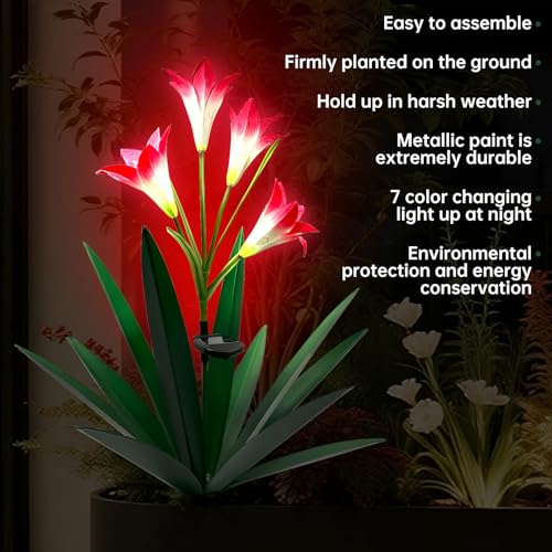 Solar Metal Agave Lily Flower Garden Sculpture with LED Lights 30.3 Inch Waterproof Outdoor (GRASS GREEN)