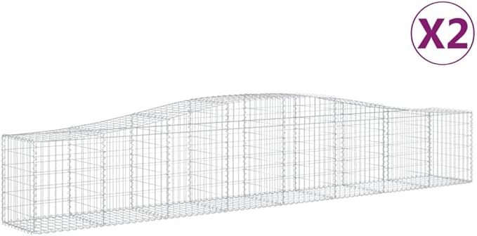 Gabion Basket Set of 2, Silver Galvanized Iron Rectangular Decorative Inlays for Outdoor Landscaping, Weather Resistant Raised Garden Bed Planters