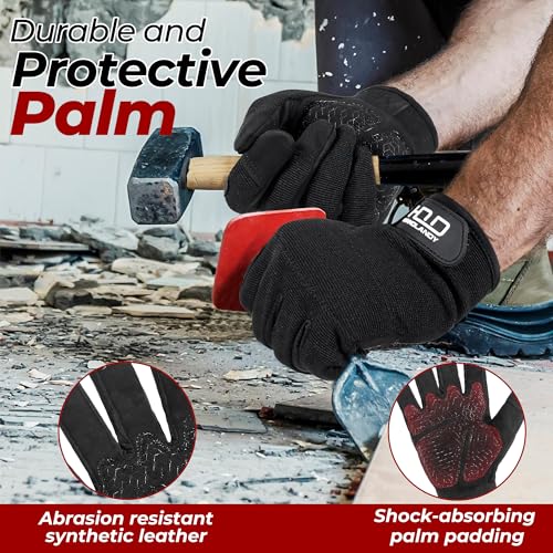 Work Gloves for Men & Women (Dark Black (1 Pair) / Large)