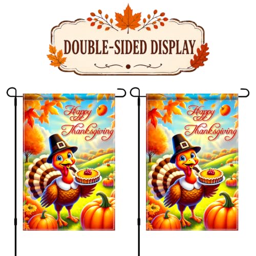 Happy Thanksgiving Turkey Garden Flag 12x18 Inch Fall Decor (Turkey)