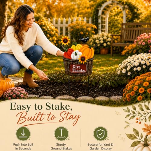 Fall Outdoor Decor Metal Pumpkin Garden Stake 28.7" (Medium)