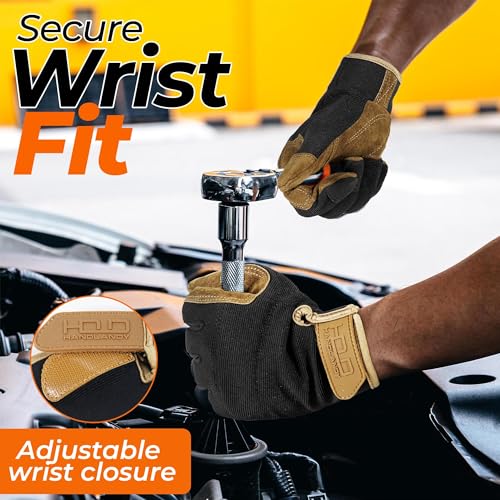 Work Gloves for Men & Women (Brown Black (6 Pairs) / Large)