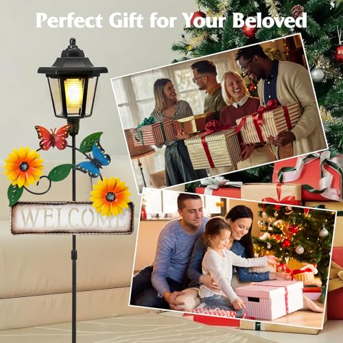 2 Pack Solar Garden Lights Butterfly with Welcome Sign (Yellow Flower)