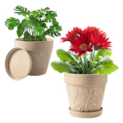 Plant Pots Indoor with Drainage & Saucer (Undecorated Pottery Color / 7/8 inch)