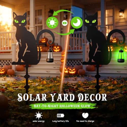 Halloween Black Cat Garden Stakes (Black Cat Solar 4-Pack)