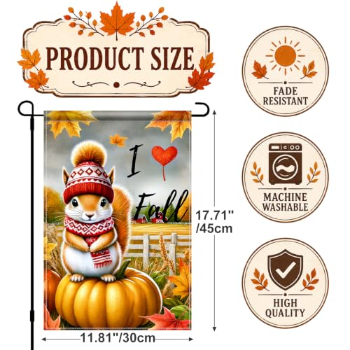 I Love Fall Garden Flag Squirrel Pumpkin Decor 12x18 Inch (Squirrel)
