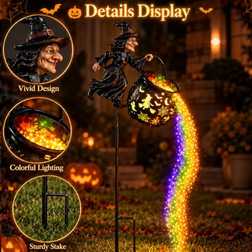 Halloween Witch Cauldron Solar Garden Stake Light for Outdoor Decor (Halloween E)