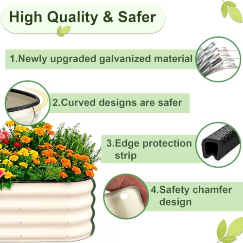 Galvanized Raised Garden Bed Outdoor 4x2x1 ft 2 Pack Oval White (White 2 Pcs / 4 x 2 x 1 ft)